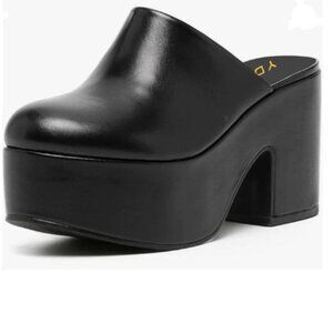 YDN Black Block Heel Mules Y2K 90s Platform Chunky Sandals Closed Toe Shoes